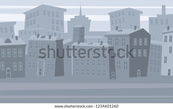 Cartoon cityscape. Old\
city skyline vector background. Urban city tower skyline\
illustration, isolated