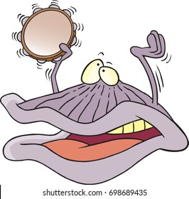 cartoon clam playing a tambourine