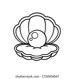 Cartoon clam shell with pearl outline coloring book page element vector illustration art design