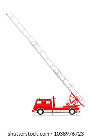 Cartoon classic fire truck. Side view. Flat vector.