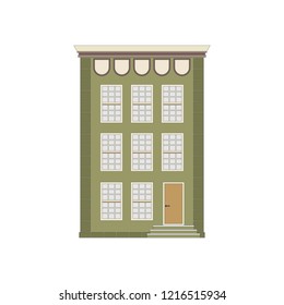 Cartoon classic flat colorful building facade on white background. Architecture icon highly detailed city front view abstract house. Skyscraper construction. Vector illustration