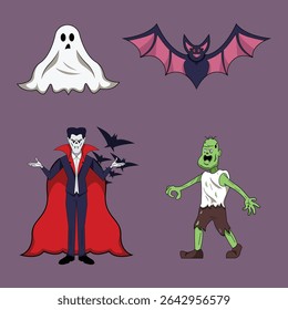 cartoon classic halloween monster characters