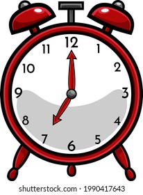 Cartoon Classic Red Alarm Clock. Vector Hand Drawn Illustration Isolated On Transparent Background