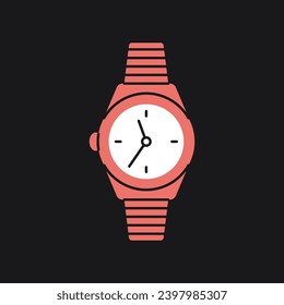 Cartoon classic rose gold wrist watch. Retro steel wristlet bracelet, flat expensive time accessory golden jewelry. Vector illustration