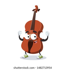 cartoon classical brown wooden violin mascot shows its strength on a white background