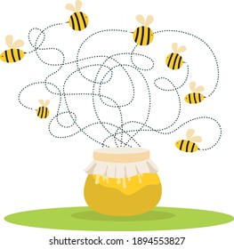 Cartoon clay pot honey with bees  vector image 