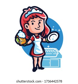 Cartoon Clean House Maid Mascot Logo