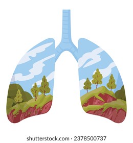 Cartoon clean lungs. Human healthy lungs, fresh air, green planet lungs metaphor, clean respiratory system flat vector illustration. Good ecology condition