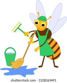 Cartoon cleaner bee isolated on white background