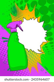 Cartoon Cleaning Product with blank speech bubble, comic book Window Washer Spray Bottle background. Retro vector comics pop art design.