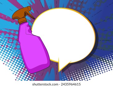 Cartoon Cleaning Product with blank speech bubble, comic book Window Washer Spray Bottle background. Retro vector comics pop art design.