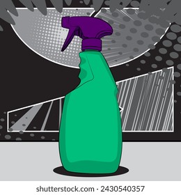 Cartoon Cleaning Product, comic book Spray Bottle. Retro vector comics pop art design.