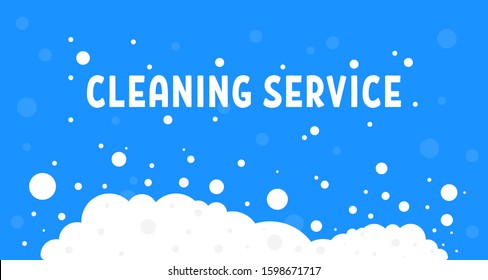 cartoon cleaning service with white foam. simple flat style trend modern graphic art design element on blue background. concept of quick and easy home cleaning or wet soap and shampoo