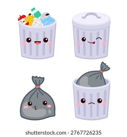Cartoon Cleaning Trash Garbage bin Collection