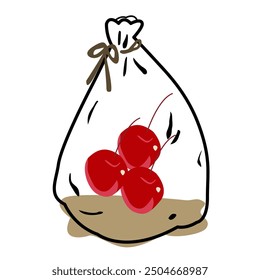 Cartoon. klare Tasche mit 3 Kirsche frisch.
