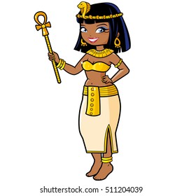 Cartoon Cleopatra queen of ancient Egypt. Vector illustration