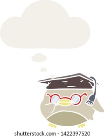 cartoon clever bird with thought bubble in retro style