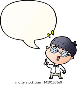 Cartoon cleverer Junge mit Idee mit Sprachblase im Stil eines glatten Farbverlaufs