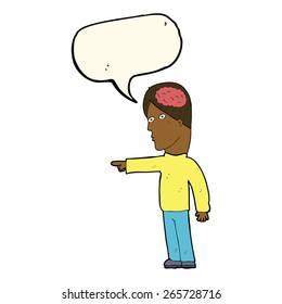 cartoon clever man pointing with speech bubble