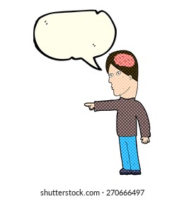 Cartoon cleverer Mann, der mit Sprachblase zeigt