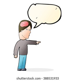 cartoon clever man pointing with speech bubble
