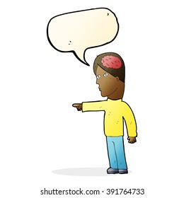 cartoon clever man pointing with speech bubble