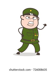 Cartoon Clever Sergeant Running Pose Vector Illustration