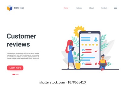 Cartoon client character leaving rating stars, online custom feedback, good or bad experience. Reviewing social media landing page, interface website design, customer people review vector illustration