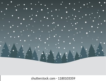 Cartoon Clip Art - Cute cottage house with light from windows on white falling snow and pine forest background, House and snow vector