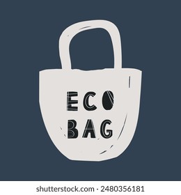 cartoon clip art eco bag. Reusable no plastic free pack for food. Zero waste products for shopping vector concept. Eco bag shopper, organic green ecological illustration