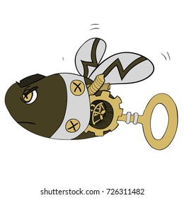 Cartoon clip art illustration of a robot wasp or bee - Steampunk style. golden