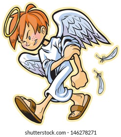 cartoon clip art of a scrappy angel with red hair headed for a fight! Evil's gonna get a beat-down! Hair color is easily changed in the vector file, freckles are removable. Makes a great mascot!