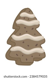 Cartoon clipart of gingerbread tree cookie. Doodle of Christmas sweet homemade bakery. Contemporary vector illustration isolated on white background.