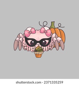 Cartoon Clipart Halloween Spider Illustration. Cute Clip Art Halloween Insect. Cute Vector Illustration of a Kawaii Spider for Halloween Stickers. 
