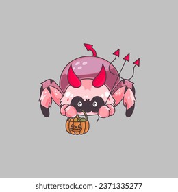Cartoon Clipart Halloween Spider Illustration. Cute Clip Art Halloween Insect. Cute Vector Illustration of a Kawaii Spider for Halloween Stickers. 