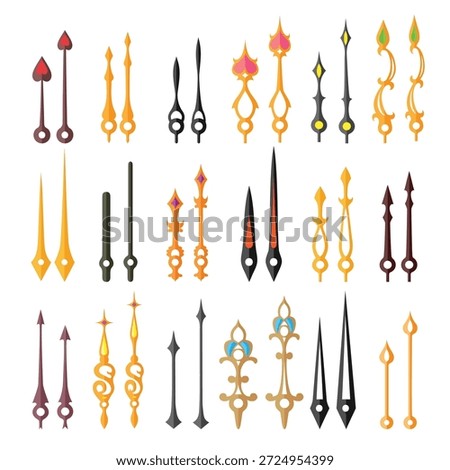 Cartoon Clock arms. Watch clockwork parts of old antiques vintage watches collection vector illustration