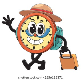 Cartoon Clock Character go on vacation