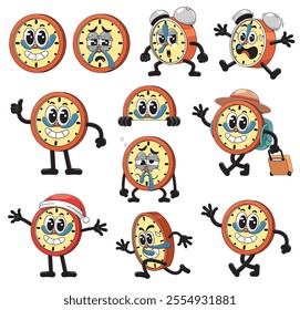 Cartoon Clock Character Illustration. Alarm Clock Character