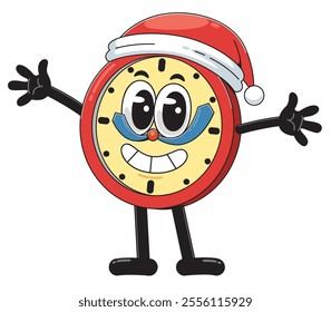 Cartoon Clock Character with a Santa hat