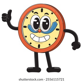 Cartoon Clock Character with Smiling Face