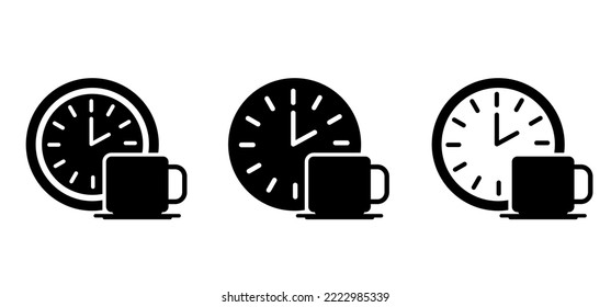 Cartoon-Uhr und Kaffee-Tee. Flexible Arbeitszeiten oder Arbeitszeit. Pause, Geschäft, Büro. Konzept der Work, Life Balance. Flex Time Worker, mit Option. Kaffeezeit, Pausenzeit oder Auszeit.