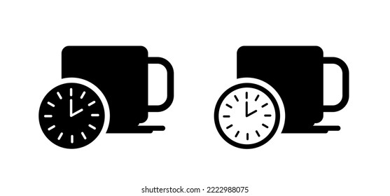 Reloj de dibujos animados y té de café. Horario de trabajo flexible o horario de trabajo. Pausa, negocios, oficina. Concepto de trabajo, equilibrio de vida. trabajador de tiempo flexible, con opción. tiempo de café, tiempo de descanso o tiempo de espera.