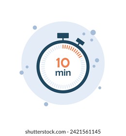 Cartoon clock icon vector illustration. 10 min timer on bubbles background. Chronometer sign concept.