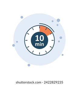 Cartoon clock icon vector illustration. 10 min timer on bubbles background. Countdown sign concept.