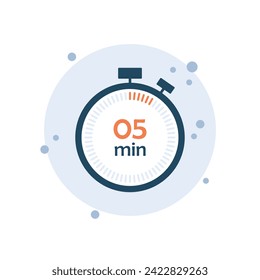 Cartoon-Uhr-Symbol, Vektorgrafik. 5 Min. Timer auf Blasenhintergrund. Chronometer-Schild-Konzept.