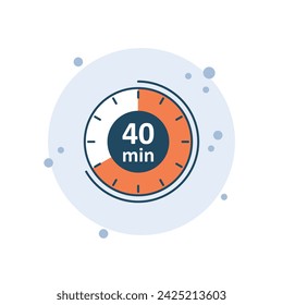 Cartoon clock icon vector illustration. 40 min timer on bubbles background. Countdown sign concept.