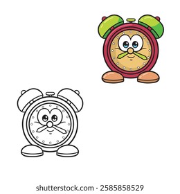 cartoon clock isolated on white background. Drawing with line art. Simple. You can change color you want. Vector illustration