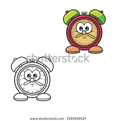 cartoon clock isolated on white background. Drawing with line art. Simple. You can change color you want. Vector illustration