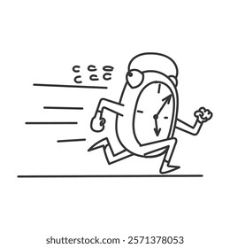 cartoon clock running in doodle hand drawing style