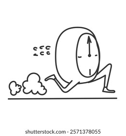 cartoon clock running in doodle hand drawing style